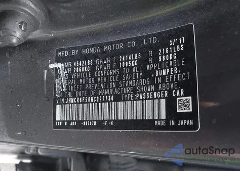 2017 Honda Accord Hybrid Ex-L z USA, uszkodzony, nr VIN JHMCR6F50HC022730